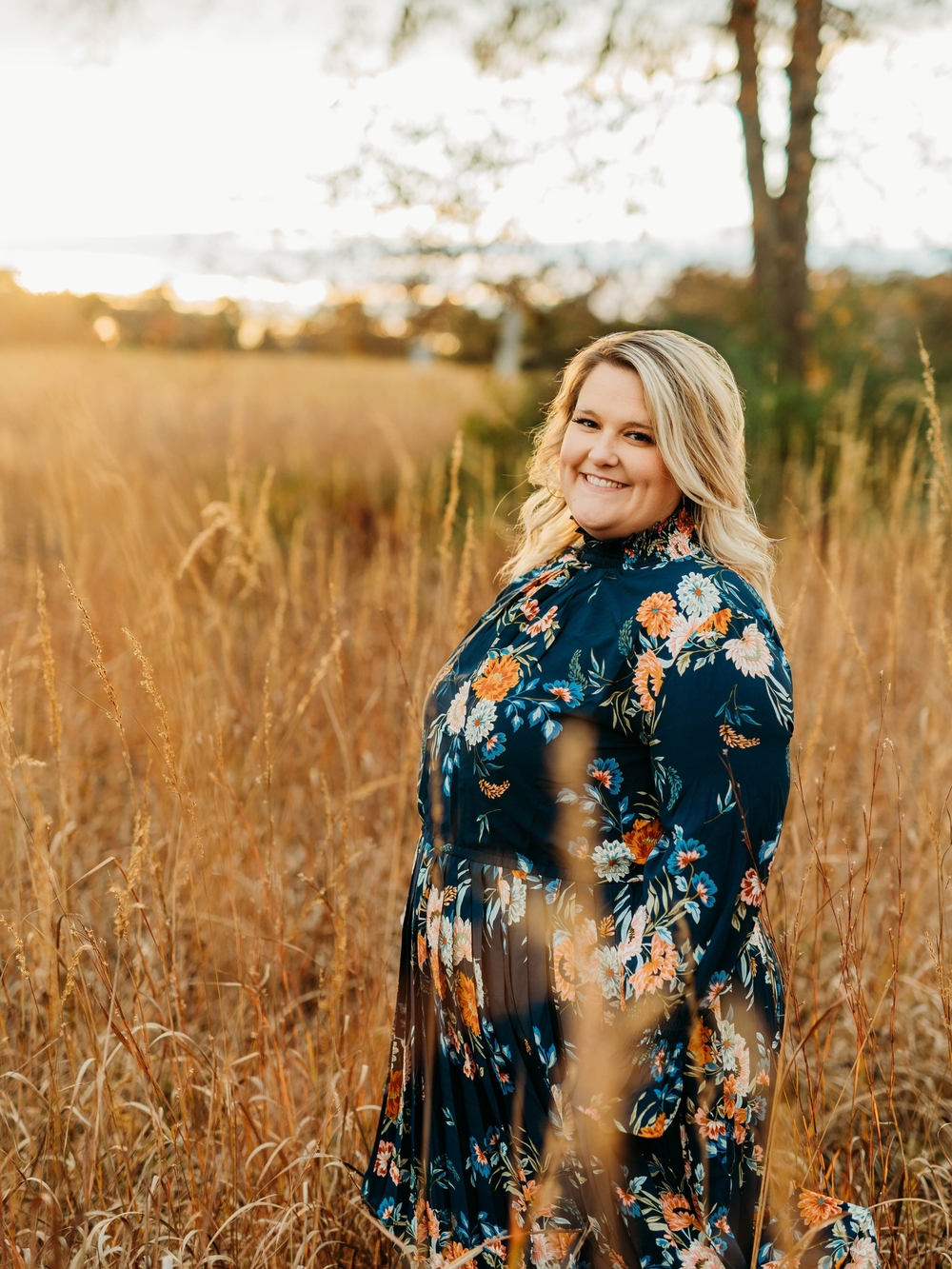 INDIE & Co. 3XL Floral Tiered Long Sleeve Maxi Dress - Navy with Orange Floral - Picture 8 of 9